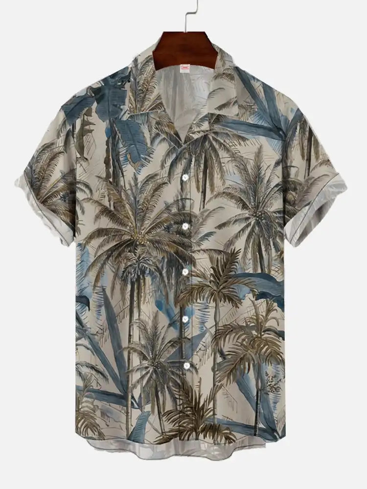 Men’s 3D Hawaiian Shirt for Summer – Coconut Tree Sunset Print Short Sleeve Beach Top - Perfect Gift for Him