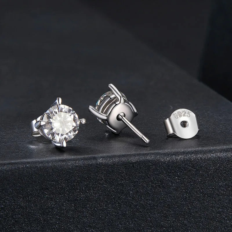 925 Sterling Silver Moissanite Stud Earrings - D Color Diamond earrings with four prongs, Women's Fine Jewelry for Wedding, Anniversary, Daily Use or Party - Excellent Gift For Women