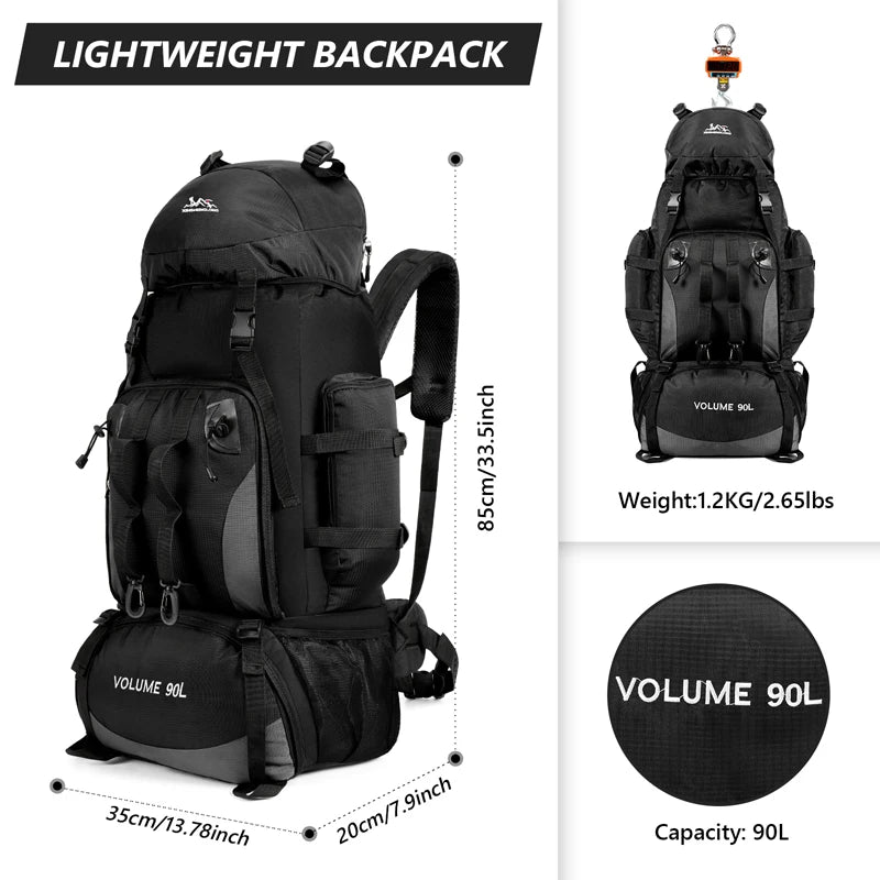 Men's 90L Trekking Bag | Waterproof Outdoor Backpack for Hiking, Camping & Travel Adventures, Heavy-Duty Rucksack With Cover| Perfect Gift for Him