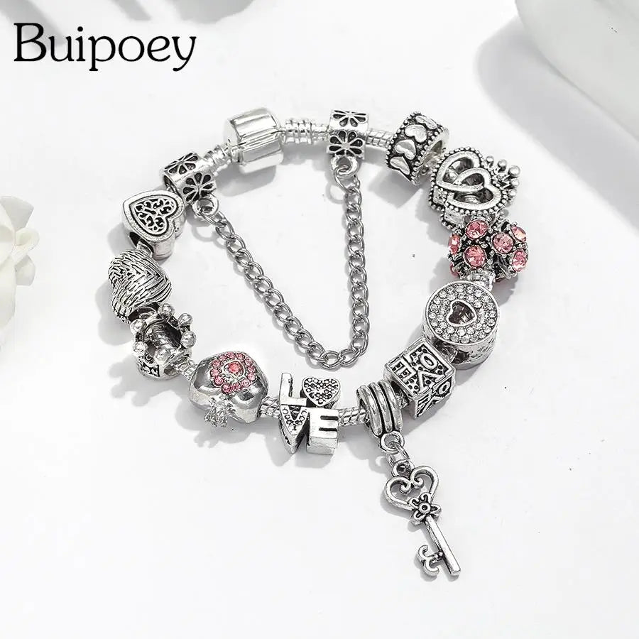 Women's Heart Key Pendant Charm Bracelets - Original Girls Princess Crown Beaded Bracelet Wife Jewelry - Excellent Gift For Women