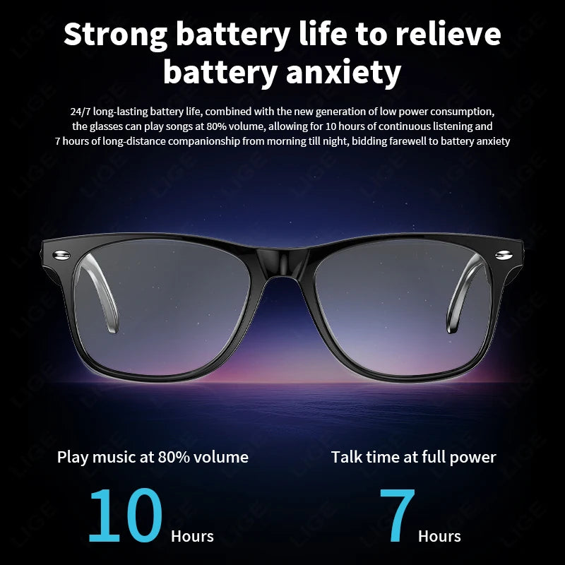 LIGE Intelligent Translation Smart Bluetooth Glasses - Wireless Calling Sunglasses with Mic, Touch Control & Voice Assistant - Perfect Gift for All