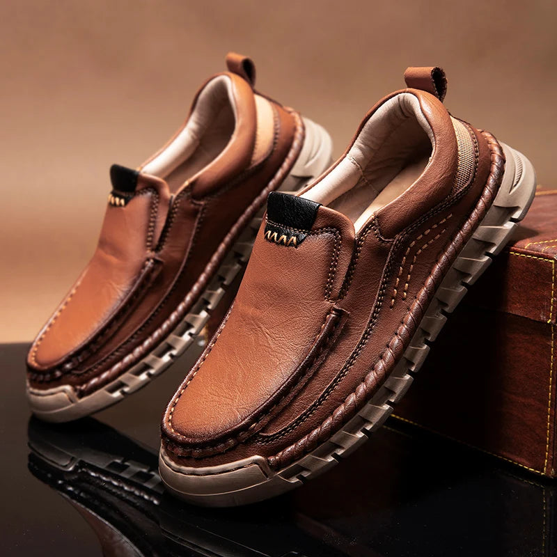 Classic Retro Leather Loafer Shoes for Men – Elegant Hand-Sewn Slip-On Casual Footwear for Summer & Spring Parties - Gift for Him