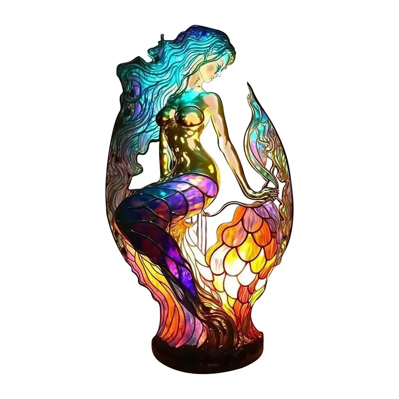 Creative Resin Animal Night Lamp – USB LED Light for Desk or Bedroom Decor, Mermaid, Wolf, Owl, Cat, Dragon Series - Perfect for Housewarming Gift