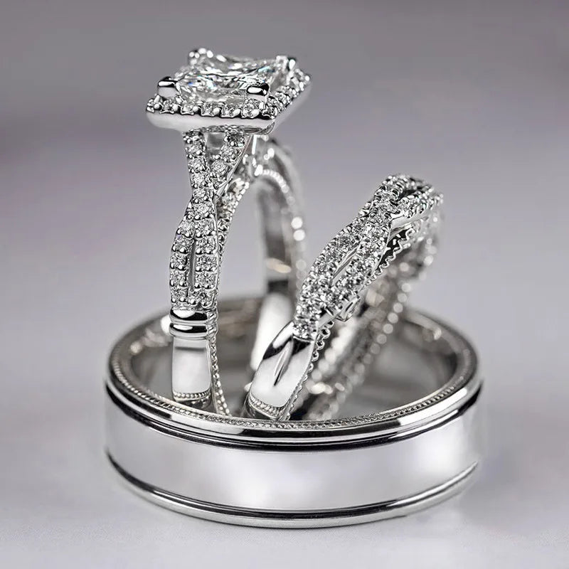 3-in-1 Vintage 14K Gold Engagement, Wedding & Promise Ring Set with Lab Diamonds – Unisex Party Jewelry & Perfect Gift for Couple