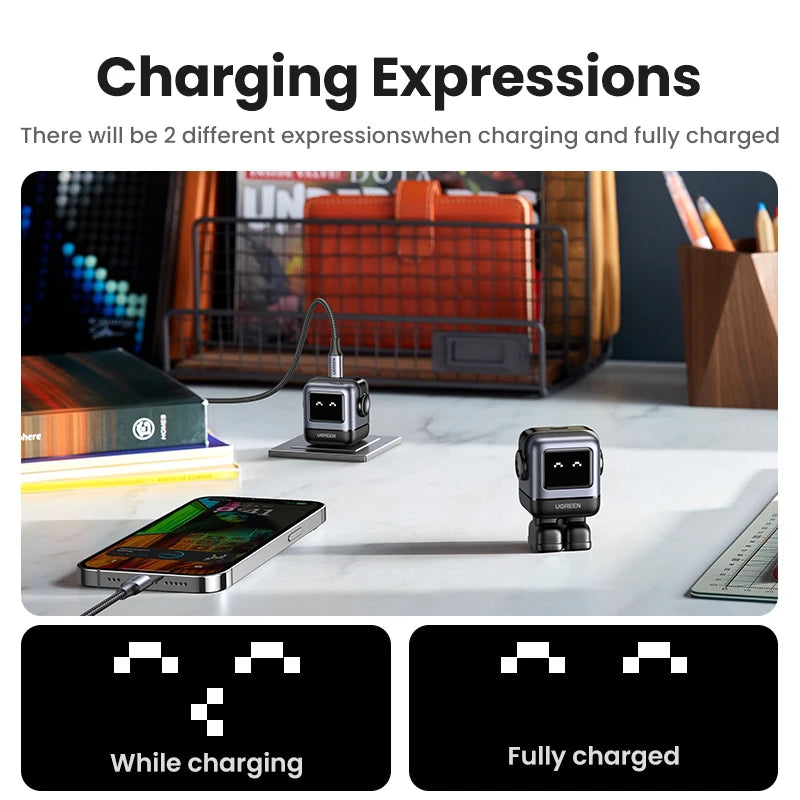 UGREEN 30W-65W Robot Design GaN Charger - Multi-Port Simultaneous & Fast Charging PD3.0 Charger, UAS Plug & Compatibility with All Brands of Gadgets - Elegant Gift for All
