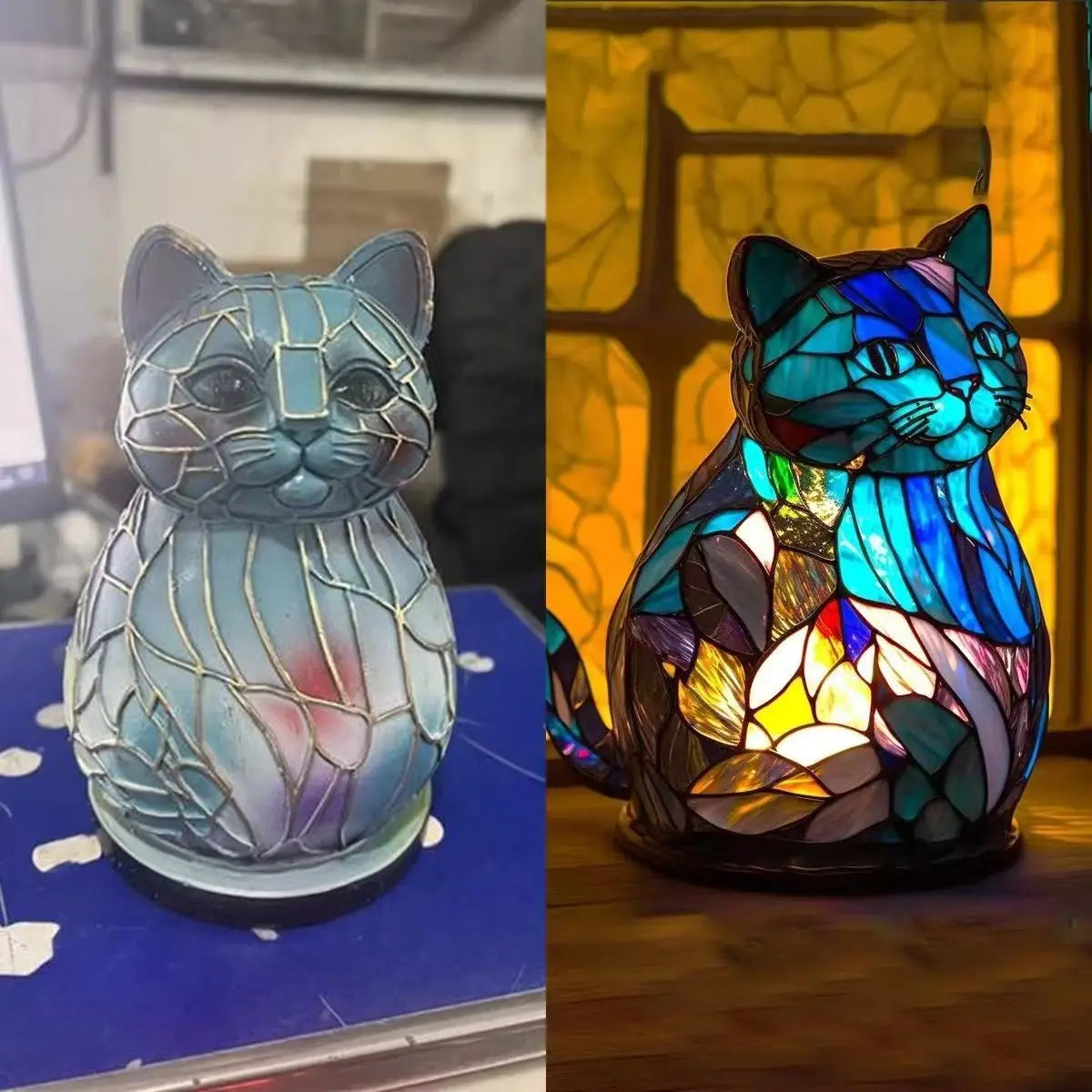 Creative Resin Animal Night Lamp – USB LED Light for Desk or Bedroom Decor, Mermaid, Wolf, Owl, Cat, Dragon Series - Perfect for Housewarming Gift