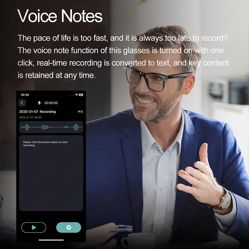LIGE Intelligent Translation Smart Bluetooth Glasses - Wireless Calling Sunglasses with Mic, Touch Control & Voice Assistant - Perfect Gift for All