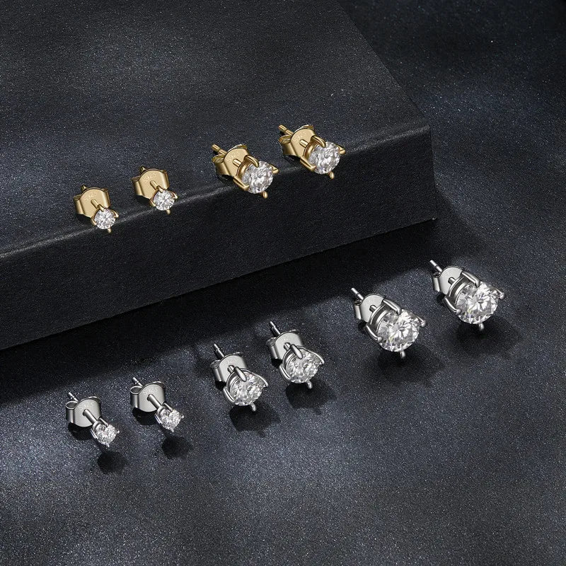 925 Sterling Silver Moissanite Stud Earrings - D Color Diamond earrings with four prongs, Women's Fine Jewelry for Wedding, Anniversary, Daily Use or Party - Excellent Gift For Women