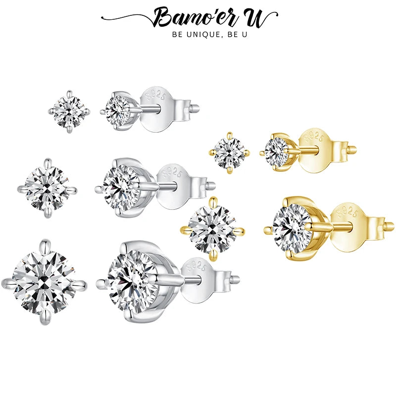 925 Sterling Silver Moissanite Stud Earrings - D Color Diamond earrings with four prongs, Women's Fine Jewelry for Wedding, Anniversary, Daily Use or Party - Excellent Gift For Women