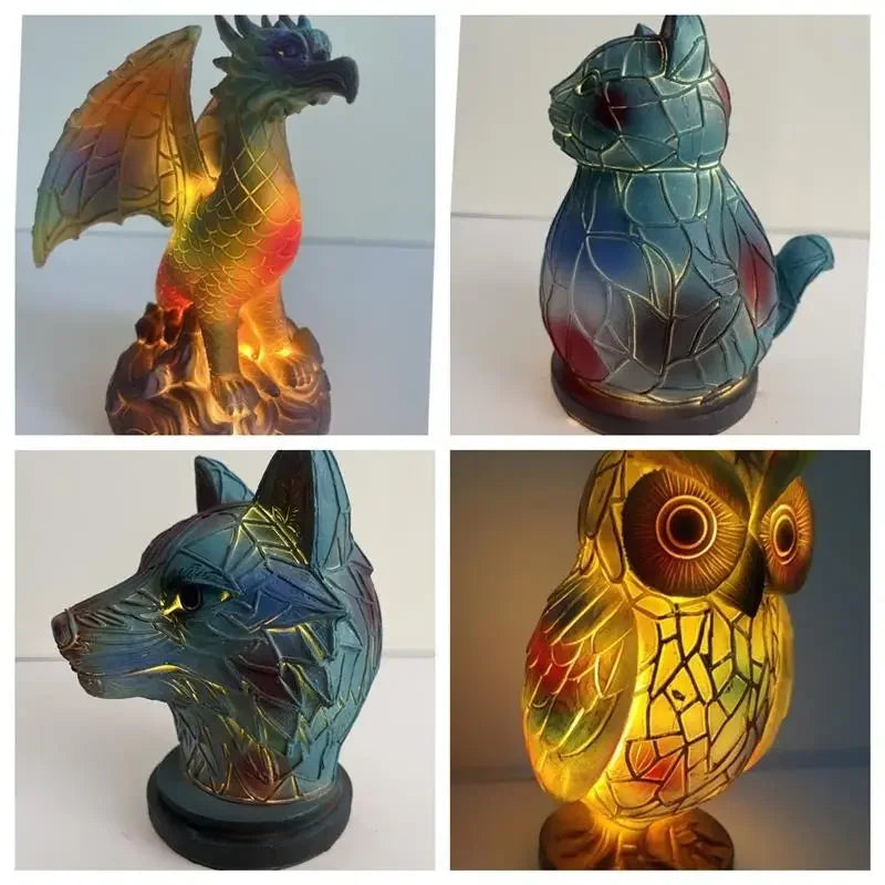 Creative Resin Animal Night Lamp – USB LED Light for Desk or Bedroom Decor, Mermaid, Wolf, Owl, Cat, Dragon Series - Perfect for Housewarming Gift
