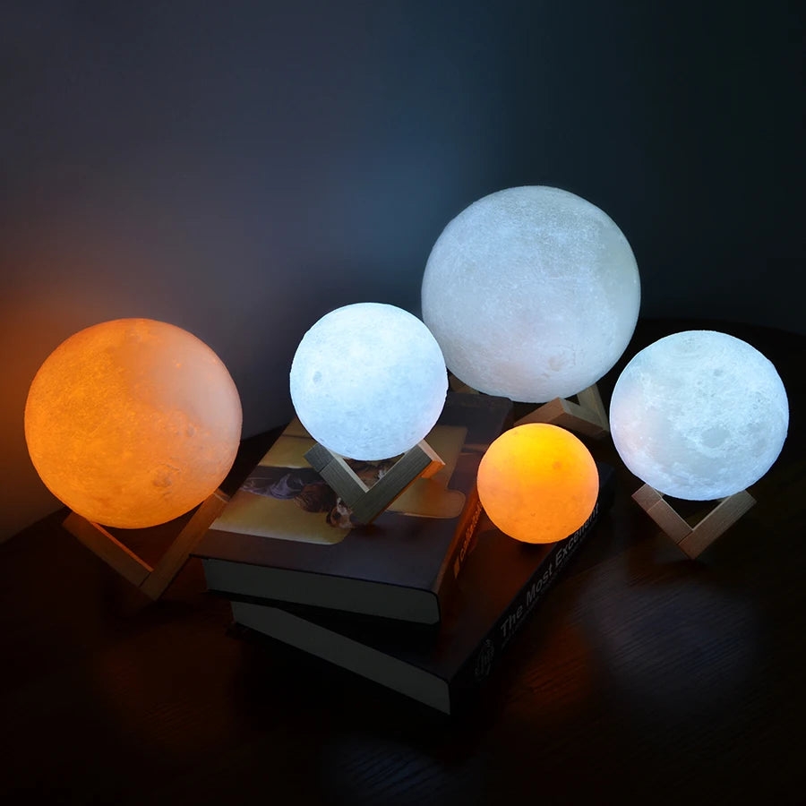 Colorful 3D Moon Lamp – Rechargeable USB LED Touch Light for Bedroom, Home Decor & Night Ambiance - Prfect Gift For All