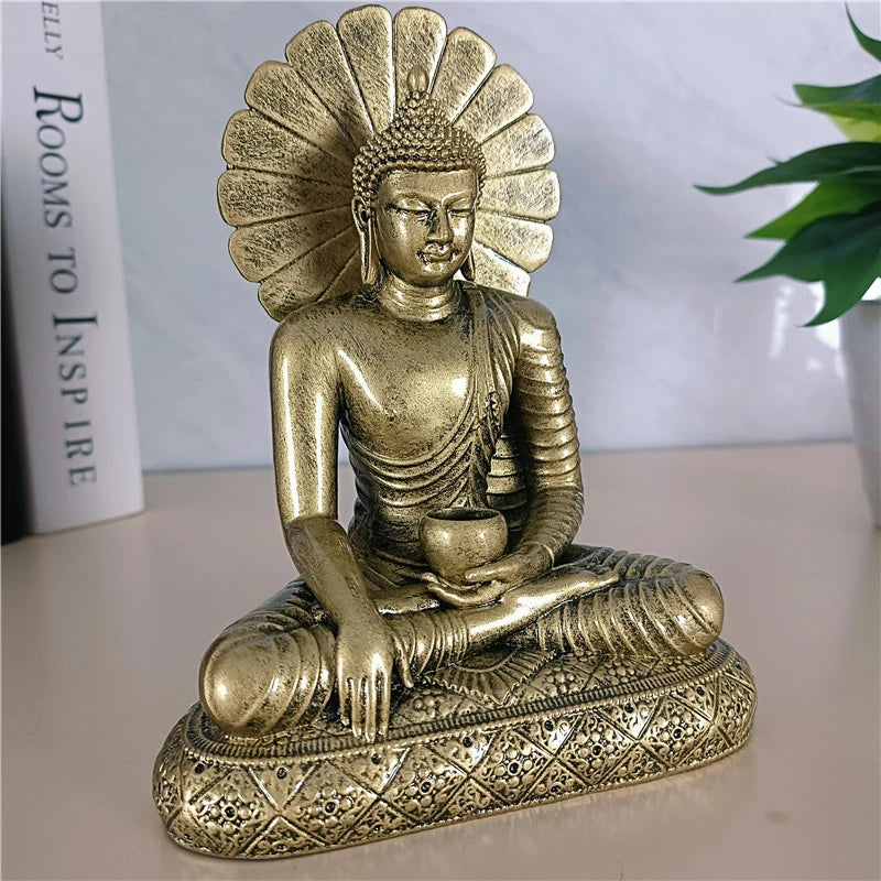 Sakyamuni Buddha Figurine – Golden Resin Feng Shui Ornament for Home or Office, Sculpture for Meditation - Ideal Gift for All