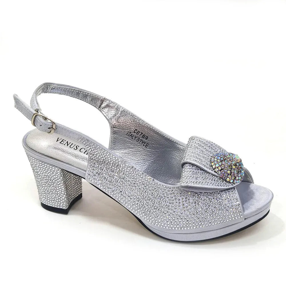 Women’s Wedding Shoes & Matching Diamond Bag Set – Italian Style Girly Glam Look Sandal & Clutch Handbag - Elegant Gift for Her