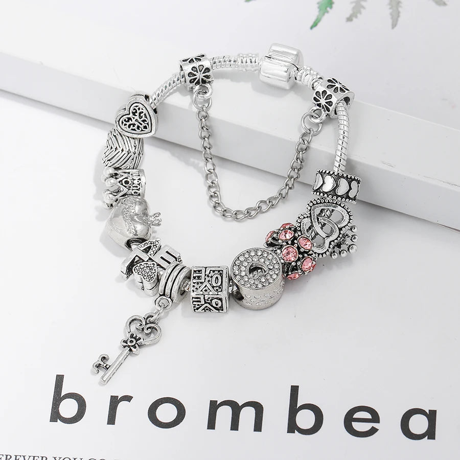 Women's Heart Key Pendant Charm Bracelets - Original Girls Princess Crown Beaded Bracelet Wife Jewelry - Excellent Gift For Women