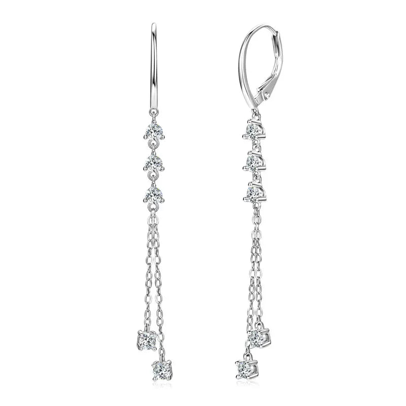 925 Silver Moissanite Tassel Earrings – RAPRGOLD Certified Dangling Hoop Jewelry Gift for Her