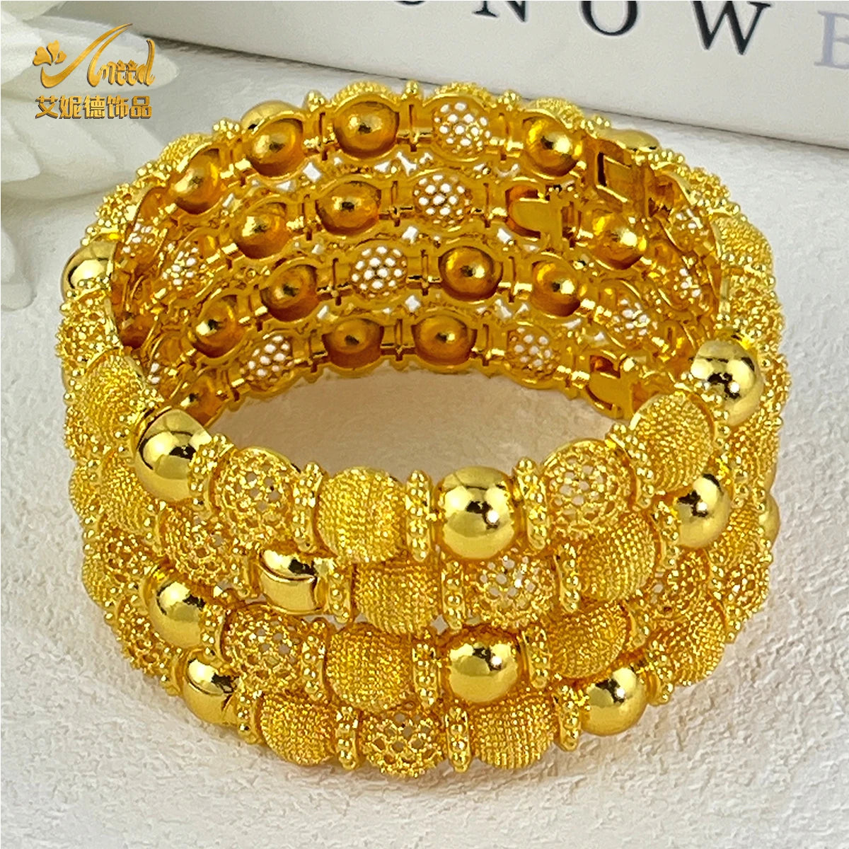 Dubai 24K Gold Color Charm Bangles – ANIID Arabic Wedding Bracelet Gift for Women - Elegant Jewelry Gift for Her
