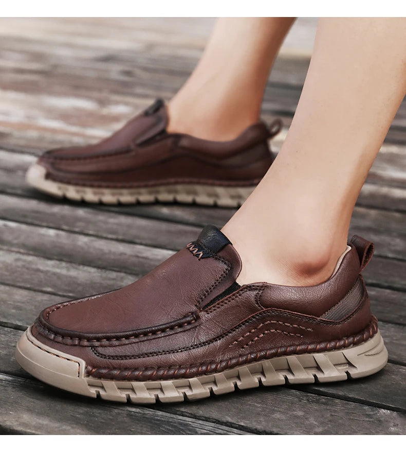 Classic Retro Leather Loafer Shoes for Men – Elegant Hand-Sewn Slip-On Casual Footwear for Summer & Spring Parties - Gift for Him