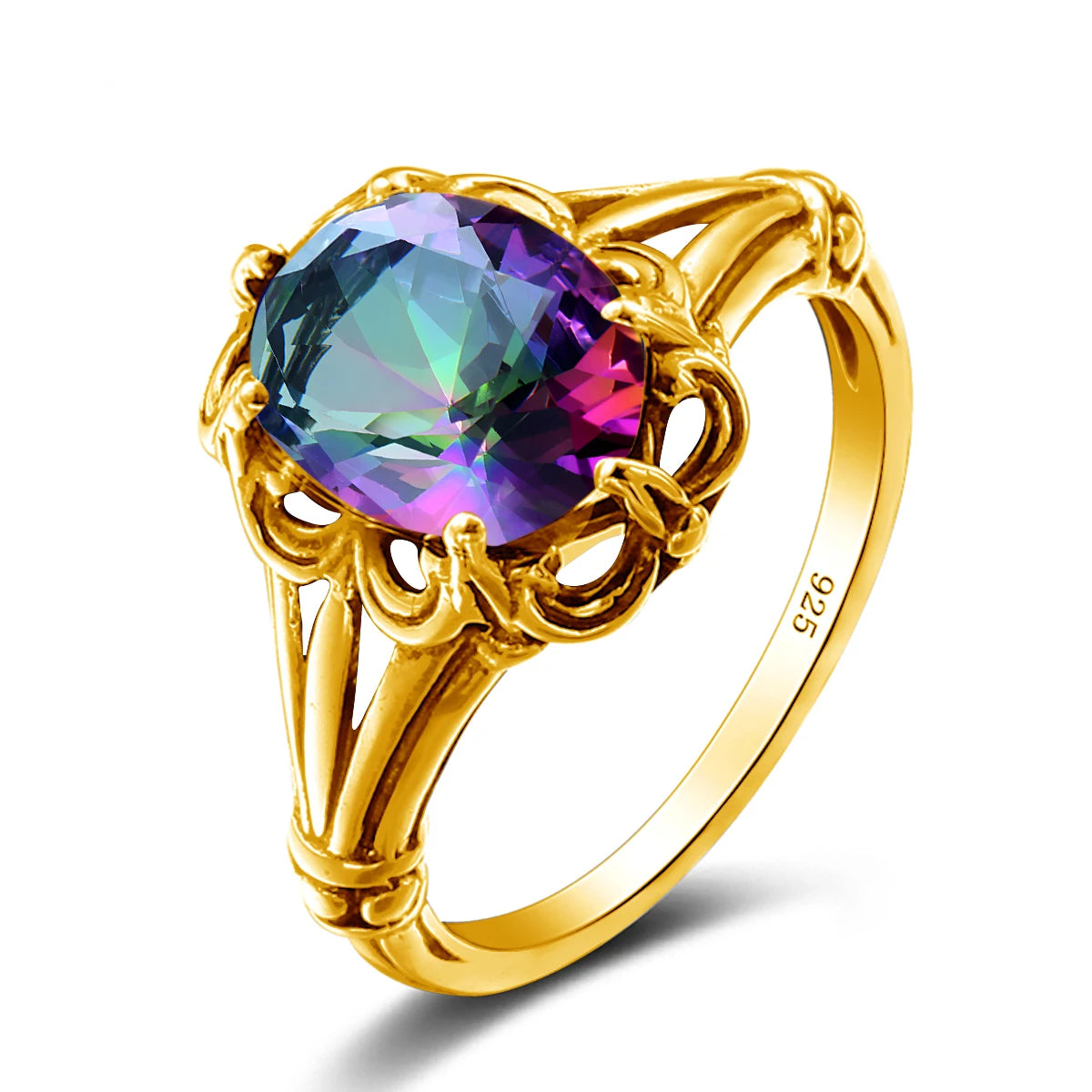 Handmade Mystic Topaz Gemstones Gold Ring – High Quality, 8*10mm Oval Stone Women’s Trending Jewelry For Birthday, Party, Daily Wear