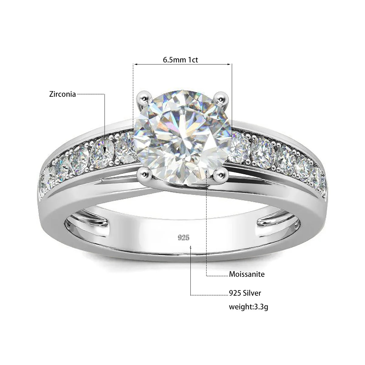 1 Carat Moissanite Engagement Ring for Women – 925 Sterling Silver Rhodium Plated Wedding Jewelry - Elegant Gift for Her