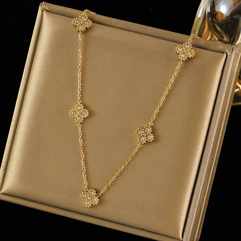 EILIECK 316L Stainless Steel White Zirconia Flower Petal Necklace Bracelet Earrings Set For Women New Trendy Jewelry Party Gift