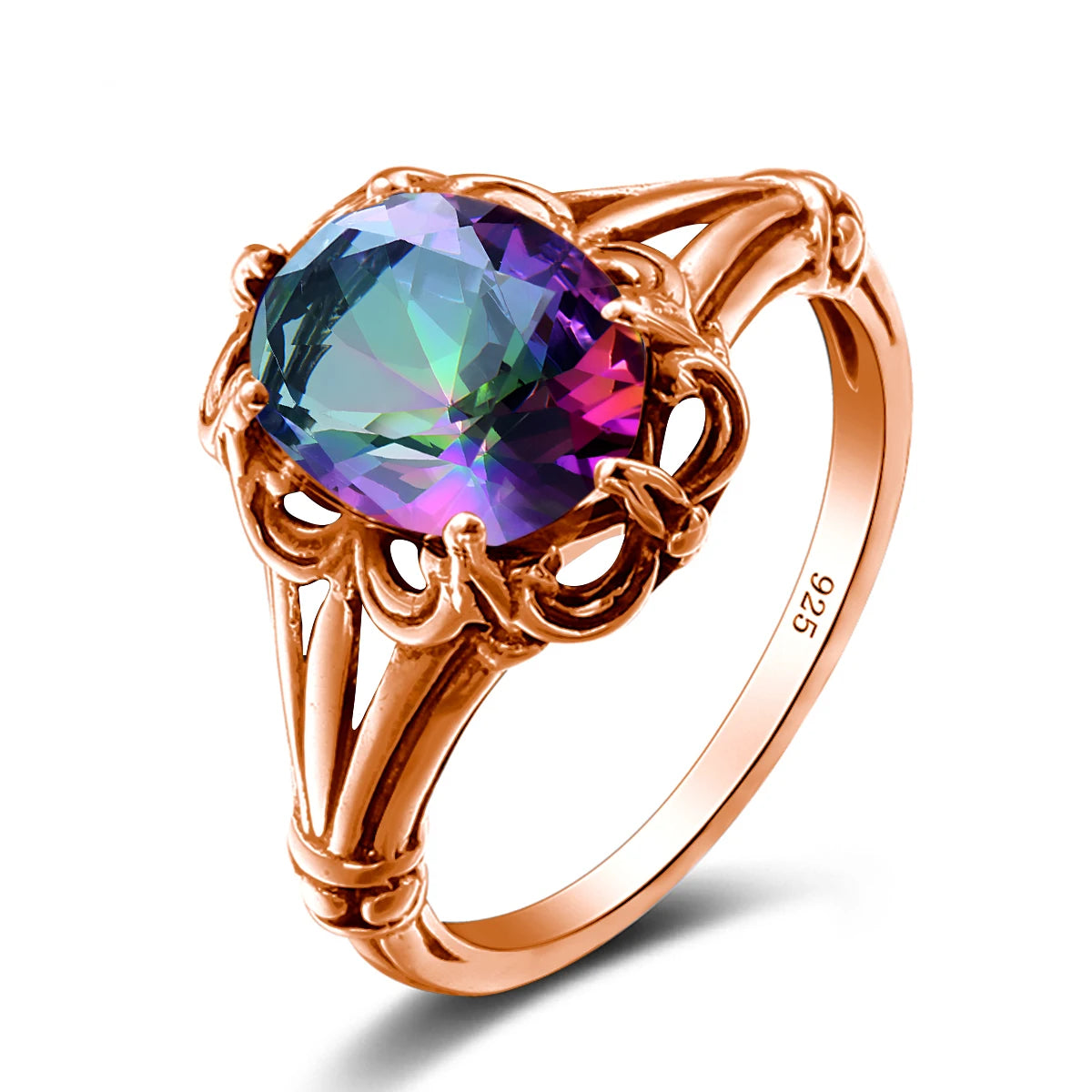 Handmade Mystic Topaz Gemstones Gold Ring – High Quality, 8*10mm Oval Stone Women’s Trending Jewelry For Birthday, Party, Daily Wear - Elegant gift for Her