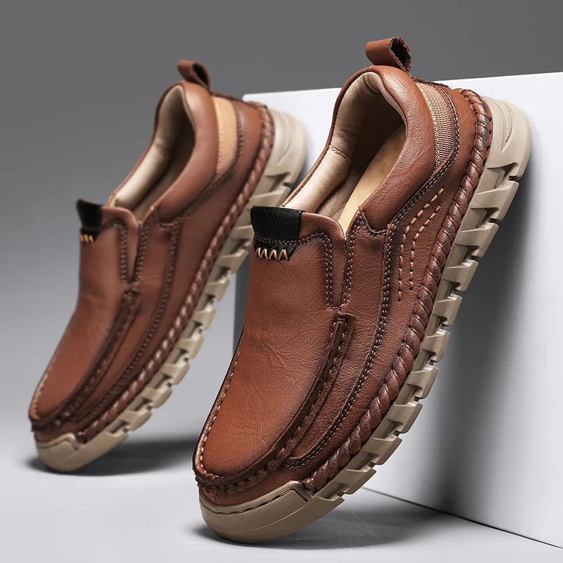 Classic Retro Leather Loafer Shoes for Men – Elegant Hand-Sewn Slip-On Casual Footwear for Summer & Spring Parties - Gift for Him