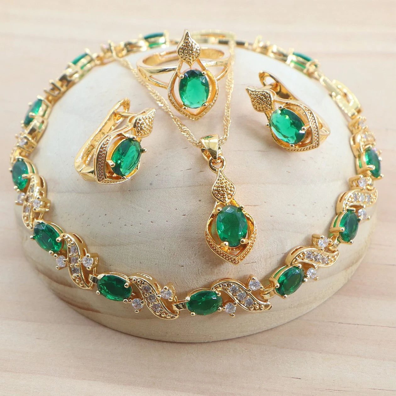 Elegant Blue Red Green Purple White Zircon Wedding Jewelry Set for Women – 925 Silver Pendant Necklace, Earrings, Ring, Bracelet - Perfect Gift for Her