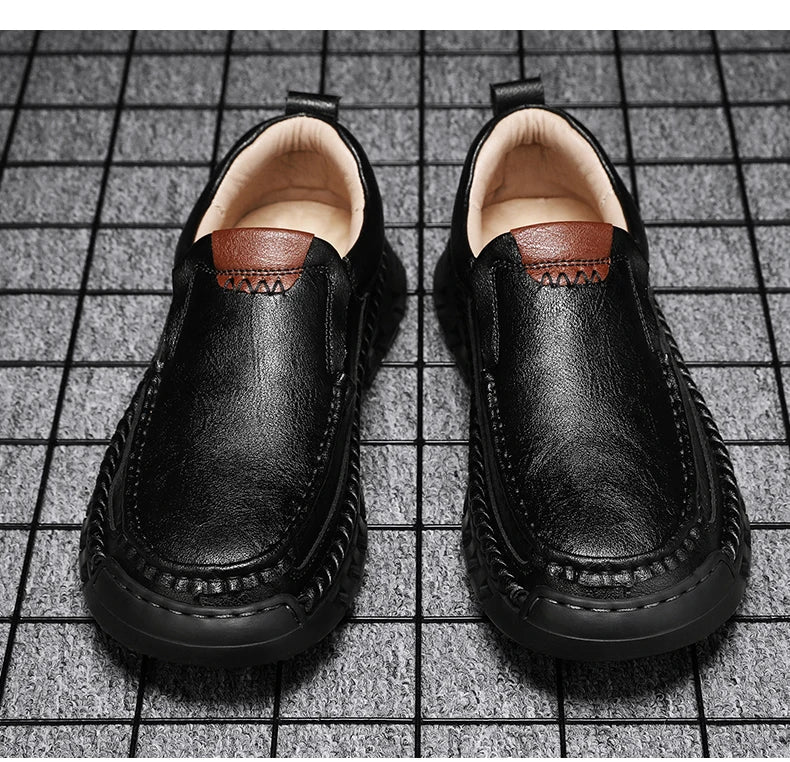 Classic Retro Leather Loafer Shoes for Men – Elegant Hand-Sewn Slip-On Casual Footwear for Summer & Spring Parties - Gift for Him