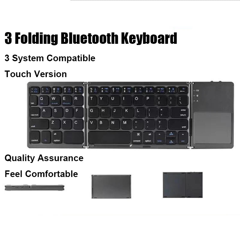 Wireless Double/Triple Foldable Keyboard with Touchpad - Bluetooth Connection, Multi-Function Button Mini Keyboard & Compatible with Windows, Android, iOS, & Phone - Ideal Gift for All