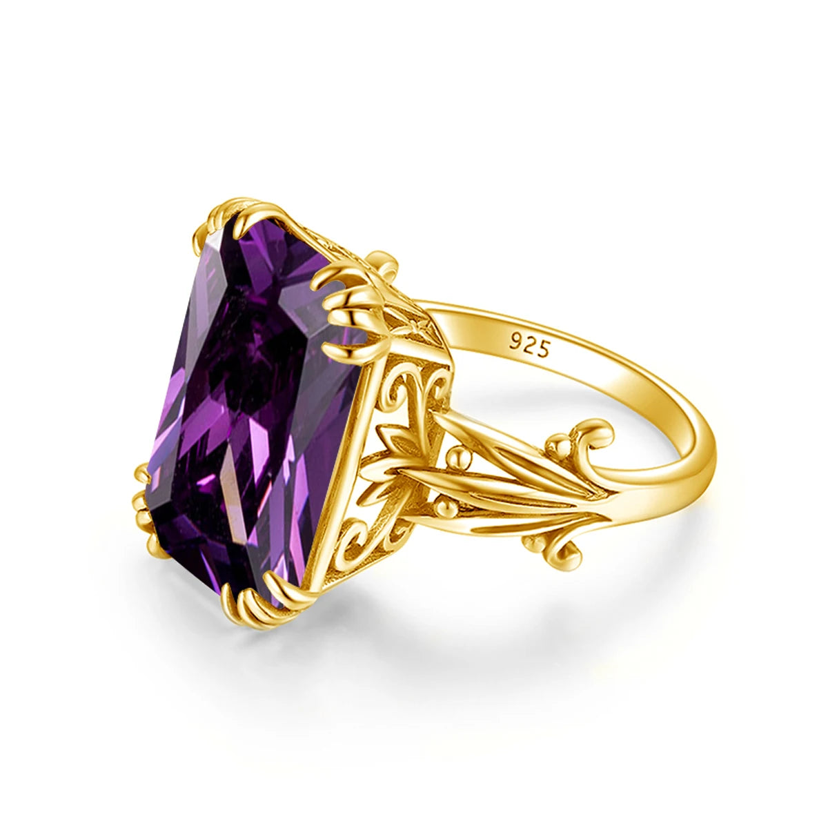 Amethyst rectangle gold-plated woman's ring in 925 sterling silver - ideal for a banquet or party, sophisticated, fine jewelry - Perfect Gift for Women