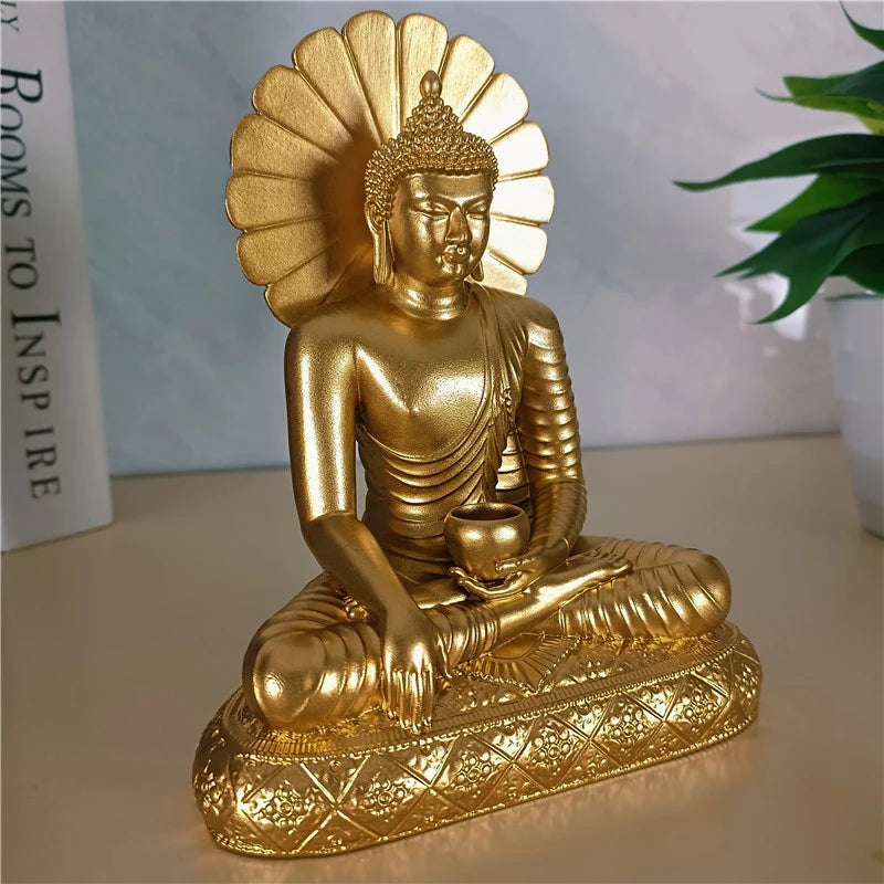 Sakyamuni Buddha Figurine – Golden Resin Feng Shui Ornament for Home or Office, Sculpture for Meditation - Ideal Gift for All
