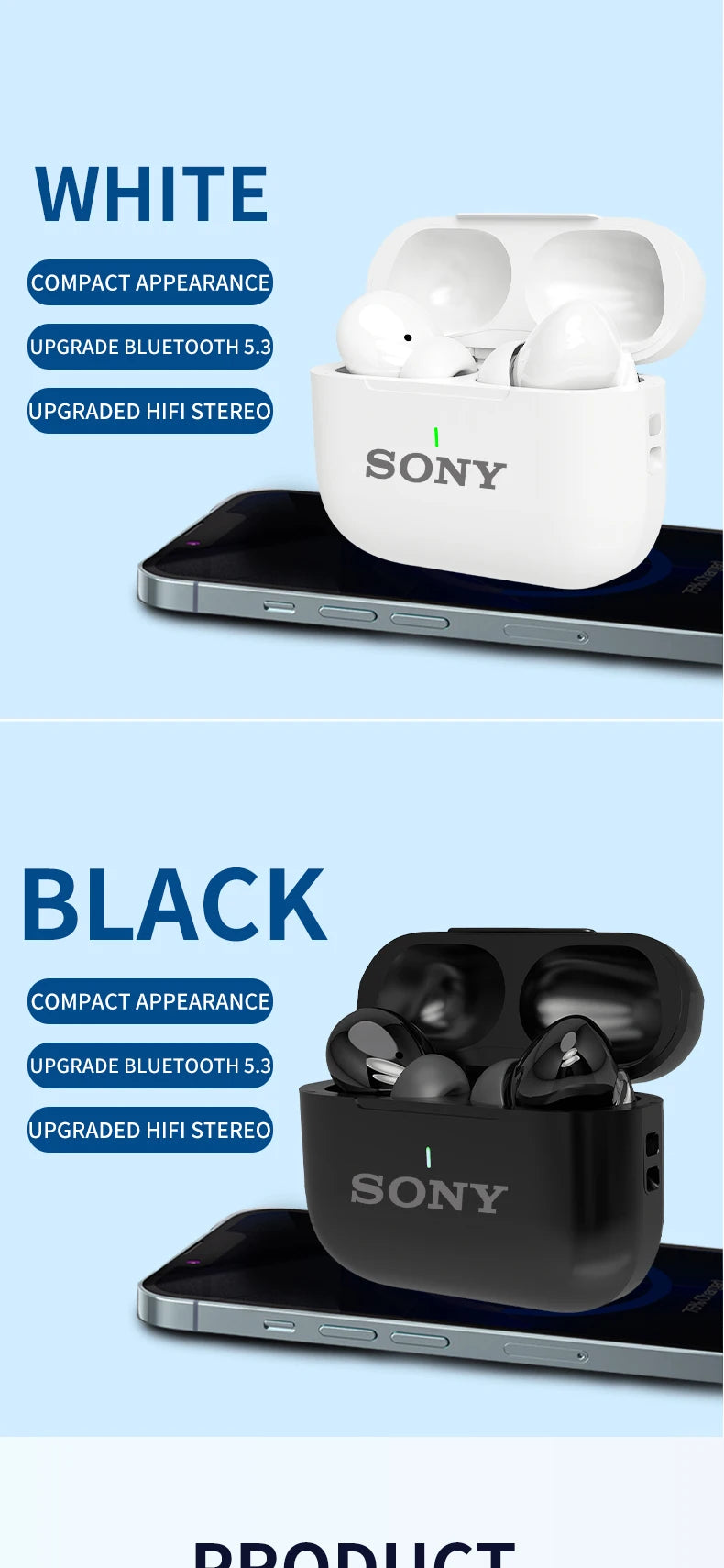SONY In-Ear Bluetooth Wireless Gaming TWS Earbuds – HiFi Sports Earphones for Android iOS Devices - Elegant Gift For All