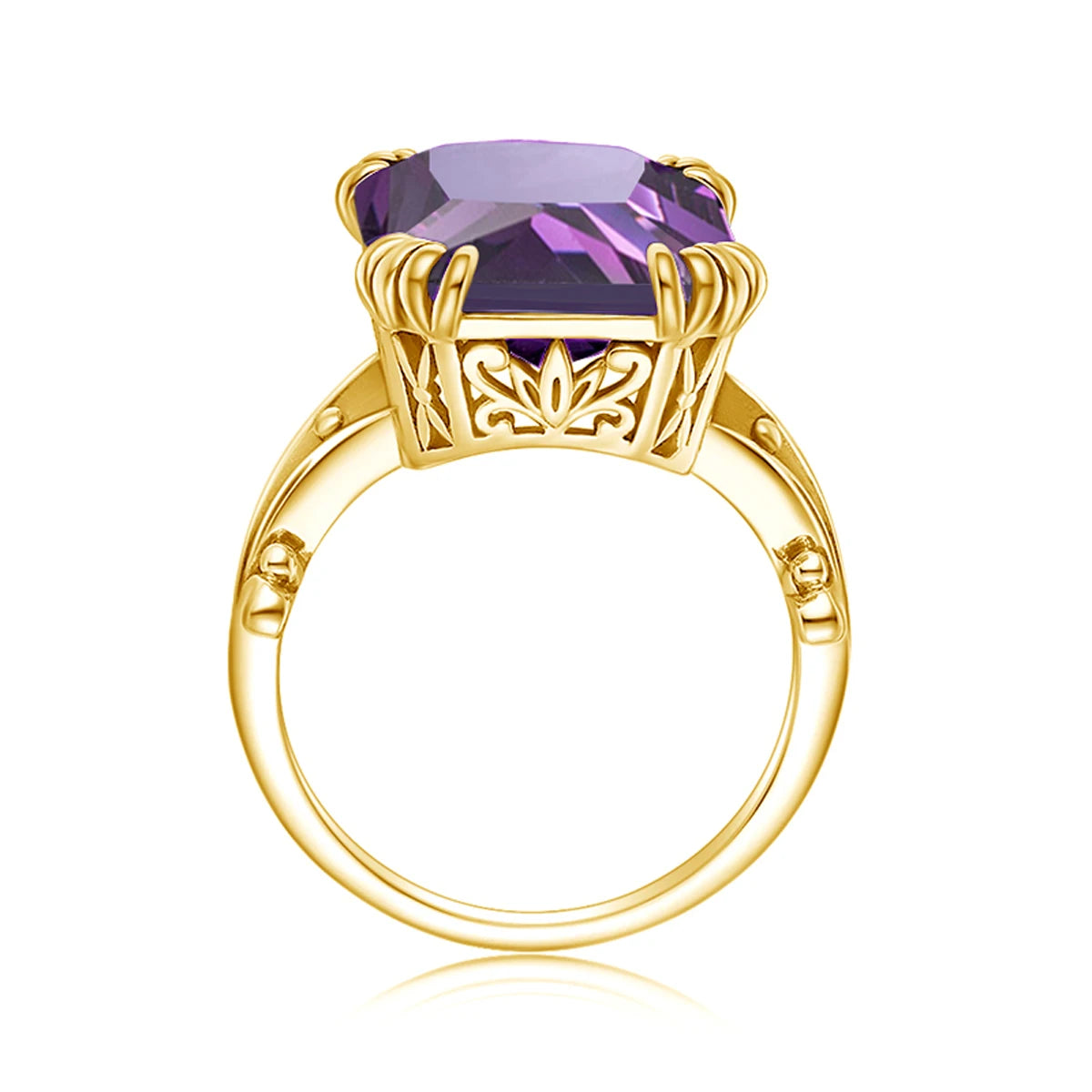 Amethyst rectangle gold-plated woman's ring in 925 sterling silver - ideal for a banquet or party, sophisticated, fine jewelry - Perfect Gift for Women