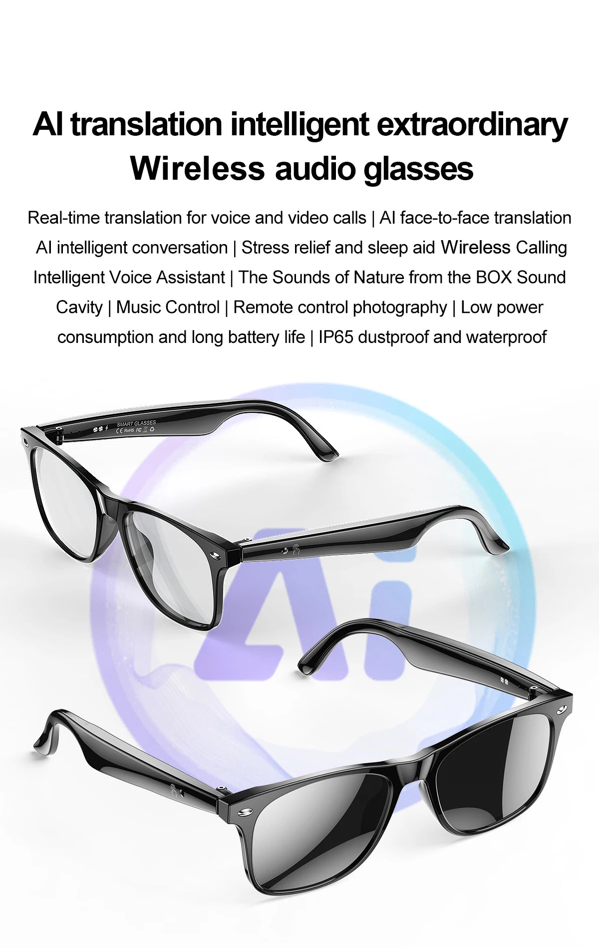 LIGE Intelligent Translation Smart Bluetooth Glasses - Wireless Calling Sunglasses with Mic, Touch Control & Voice Assistant - Perfect Gift for All