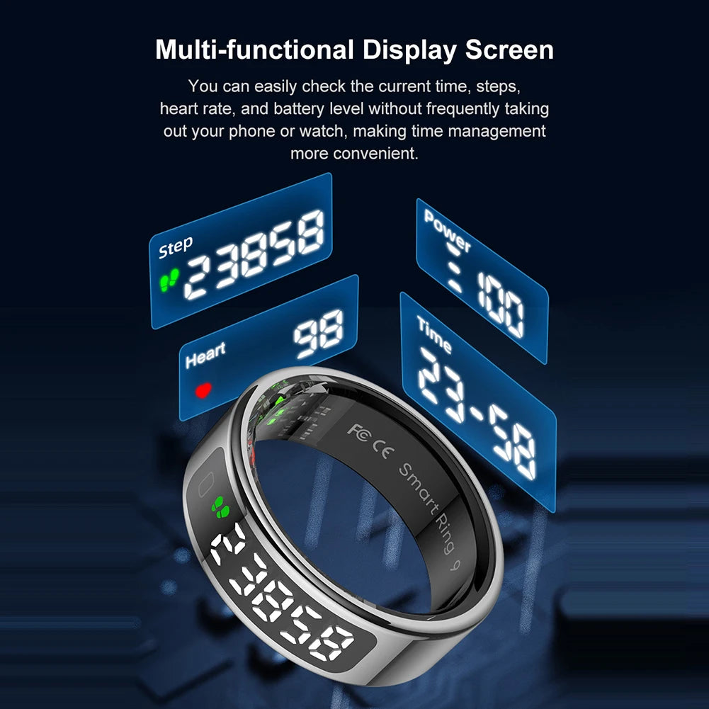 Touchscreen Smart Ring with Display – Heart Rate & Blood Oxygen Monitor, 5ATM Waterproof, Android & iOS Compatible - Gift for All