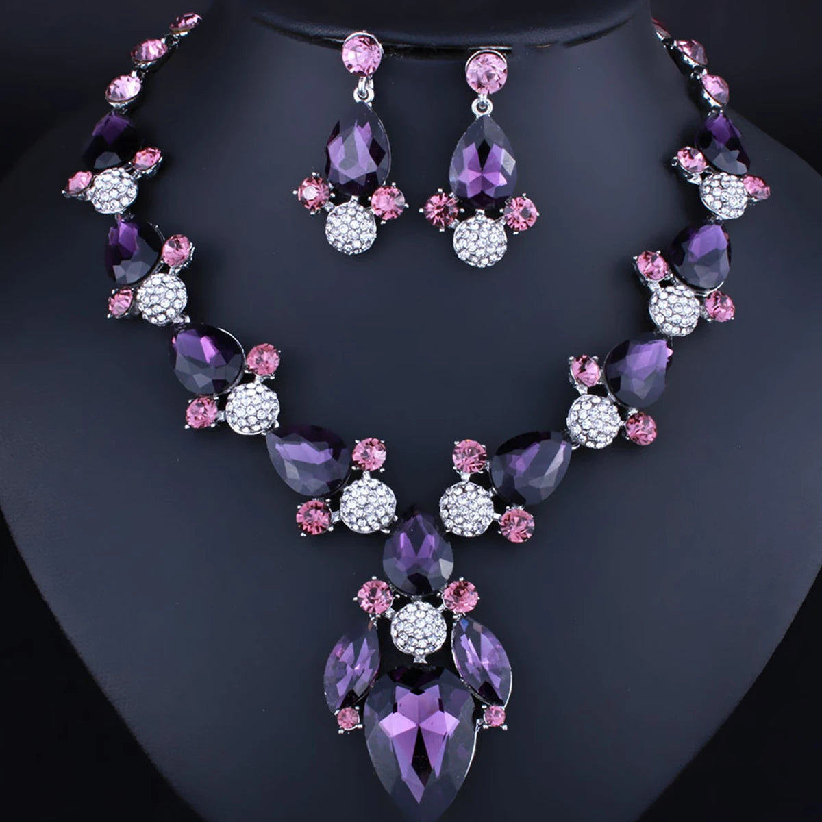 Fashion Women's Crystal Necklace & Earrings Set – Crystal Glass Bridal Wedding Accessories Gift - Elegant Gift for Her