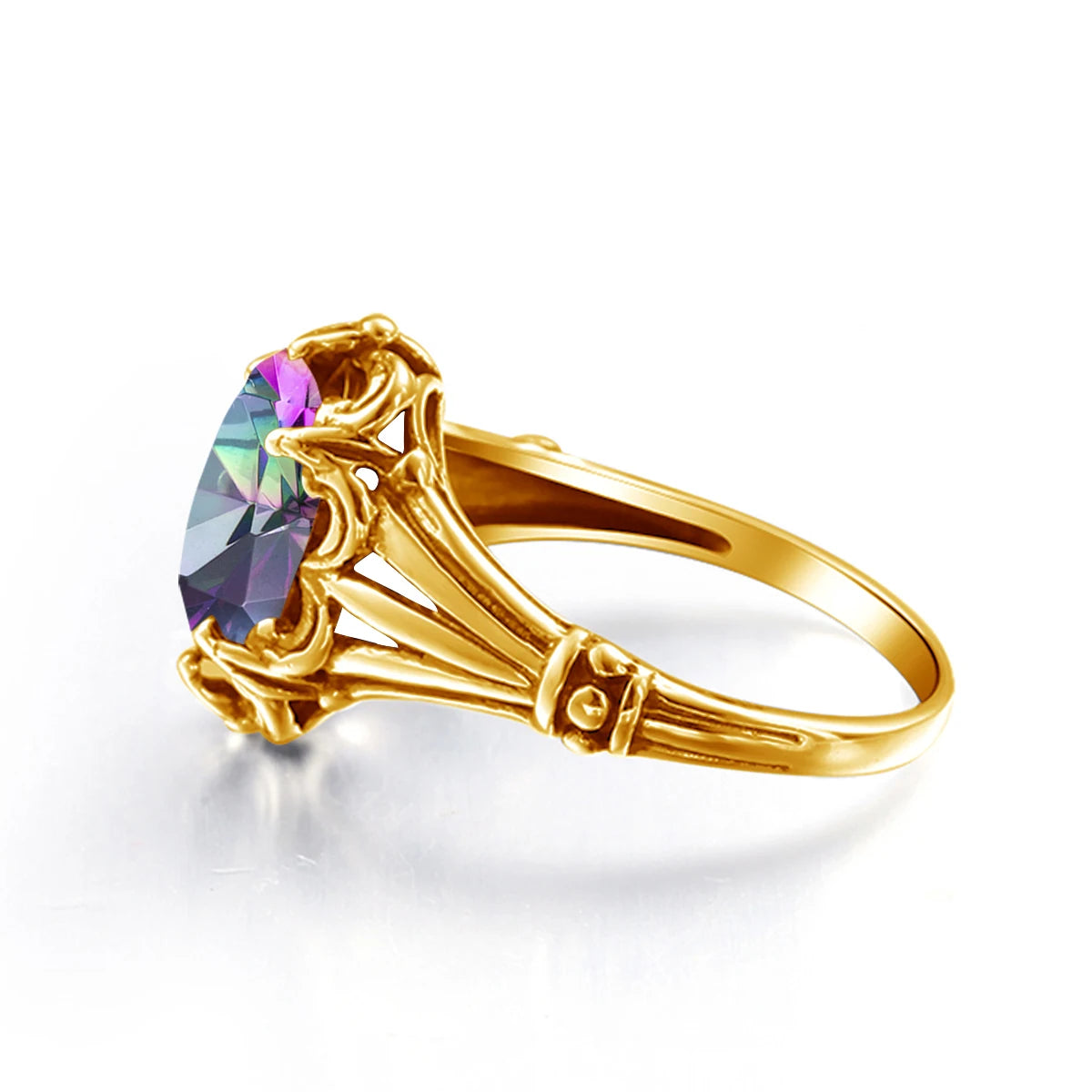 Handmade Mystic Topaz Gemstones Gold Ring – High Quality, 8*10mm Oval Stone Women’s Trending Jewelry For Birthday, Party, Daily Wear - Elegant gift for Her