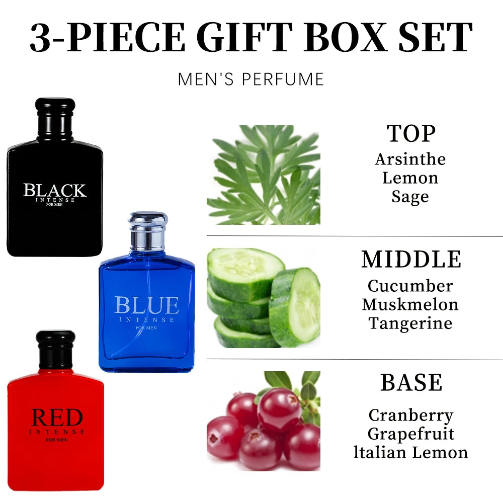 Men’s Deluxe Perfume Spray Set – Fruity Eau de Parfum Trio Gift Box for Special Occasions | 3PCS Large Fragrance Gift Box with Fresh Scent for Him