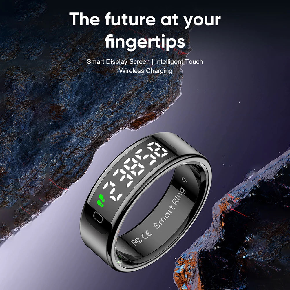 Touchscreen Smart Ring with Display – Heart Rate & Blood Oxygen Monitor, 5ATM Waterproof, Android & iOS Compatible - Gift for All