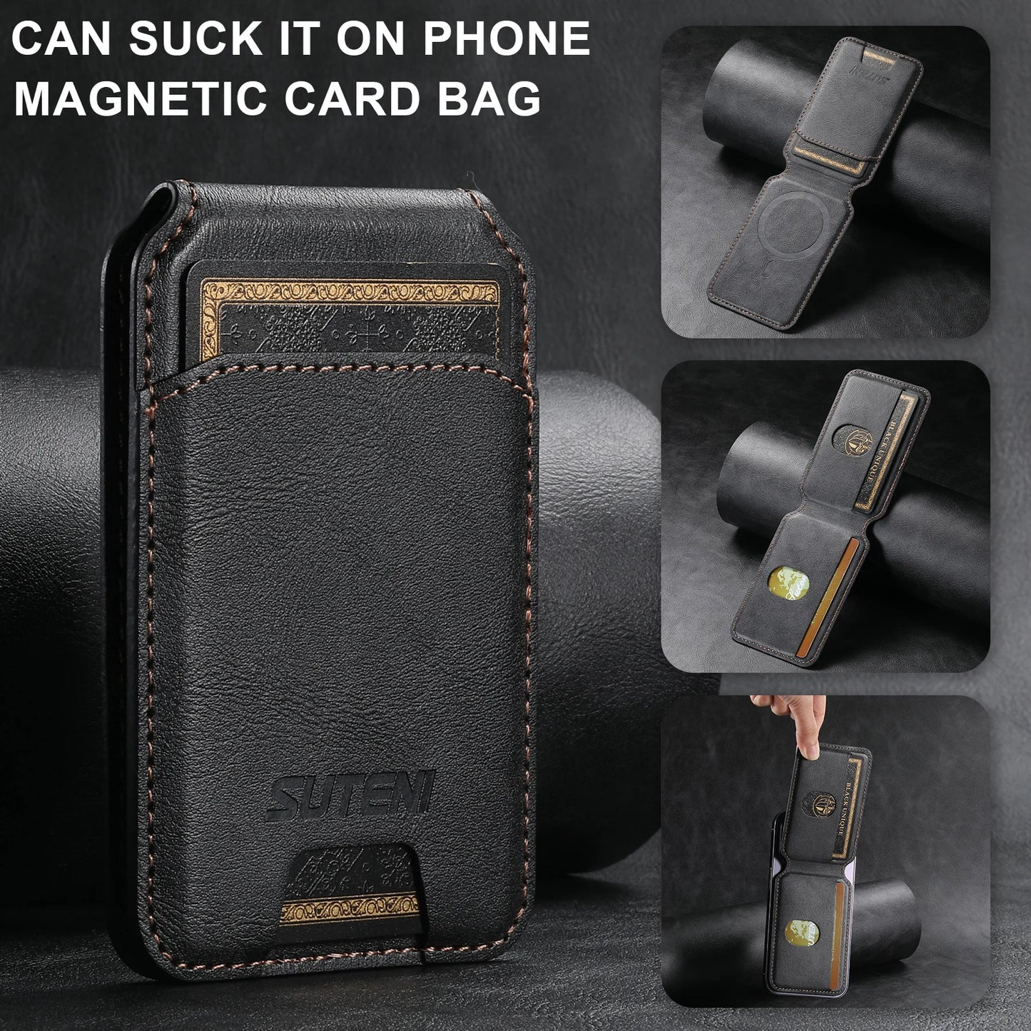 Luxury Leather Card Holder for iPhone - Magnetic Card Holder Max Plus Phone Bank ID Card - Perfect Gift for All