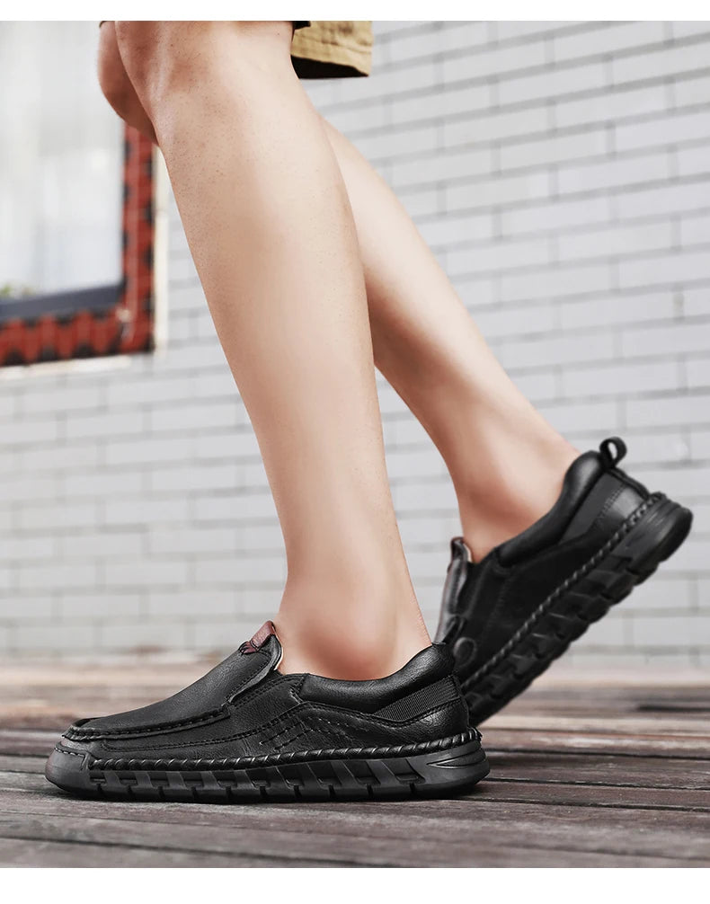 Classic Retro Leather Loafer Shoes for Men – Elegant Hand-Sewn Slip-On Casual Footwear for Summer & Spring Parties - Gift for Him