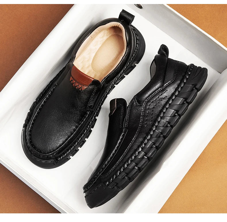 Classic Retro Leather Loafer Shoes for Men – Elegant Hand-Sewn Slip-On Casual Footwear for Summer & Spring Parties - Gift for Him