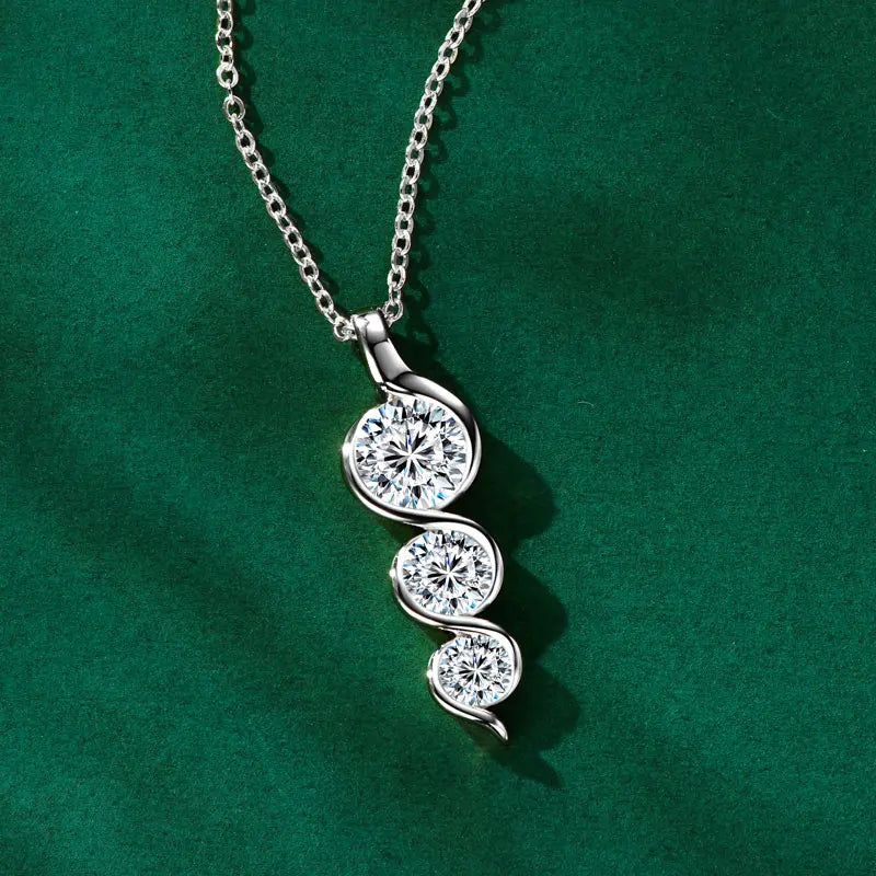 RAPRGOLD 925 Silver Chain With Moissanite Pendant for Women – Round Cut & Twisted Pendant Necklace for Wedding, Party - Jewelry Gift for Her