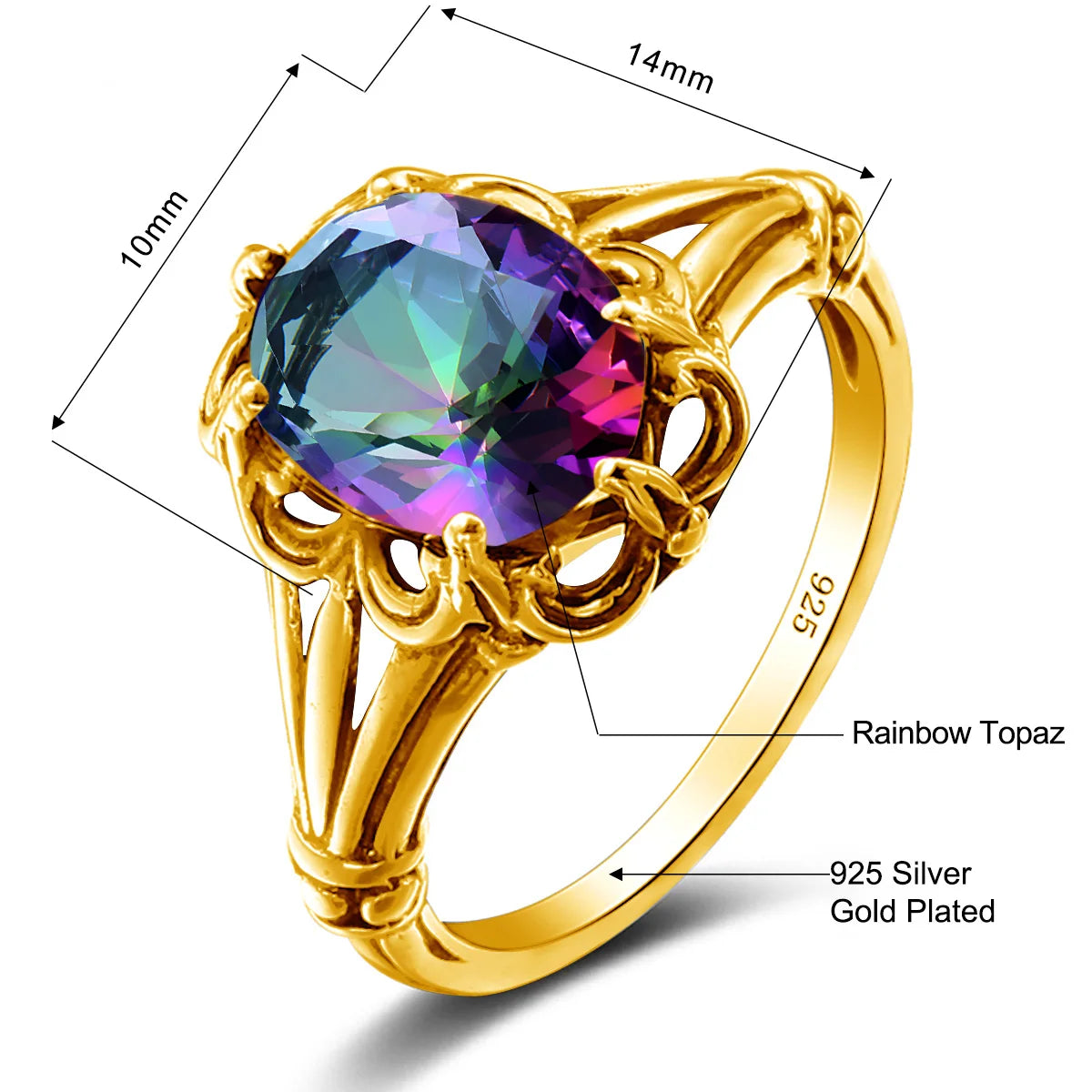 Handmade Mystic Topaz Gemstones Gold Ring – High Quality, 8*10mm Oval Stone Women’s Trending Jewelry For Birthday, Party, Daily Wear - Elegant gift for Her