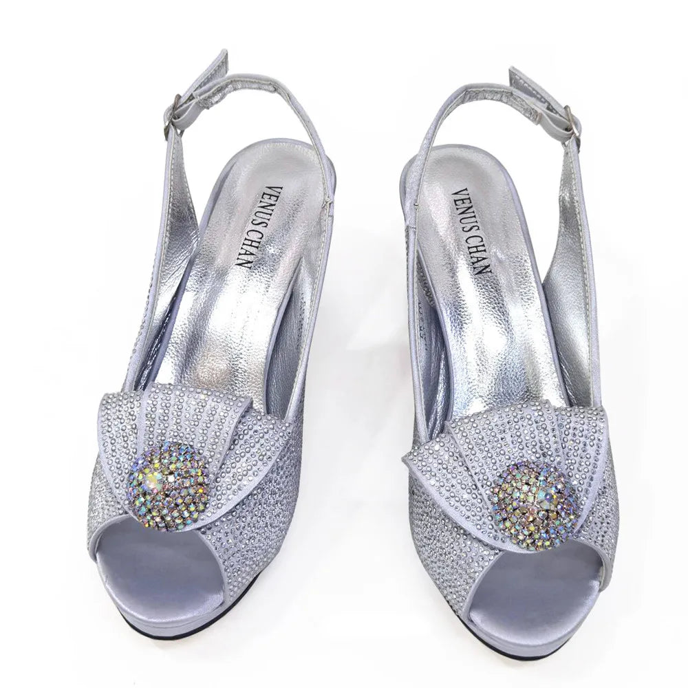 Women’s Wedding Shoes & Matching Diamond Bag Set – Italian Style Girly Glam Look Sandal & Clutch Handbag - Elegant Gift for Her