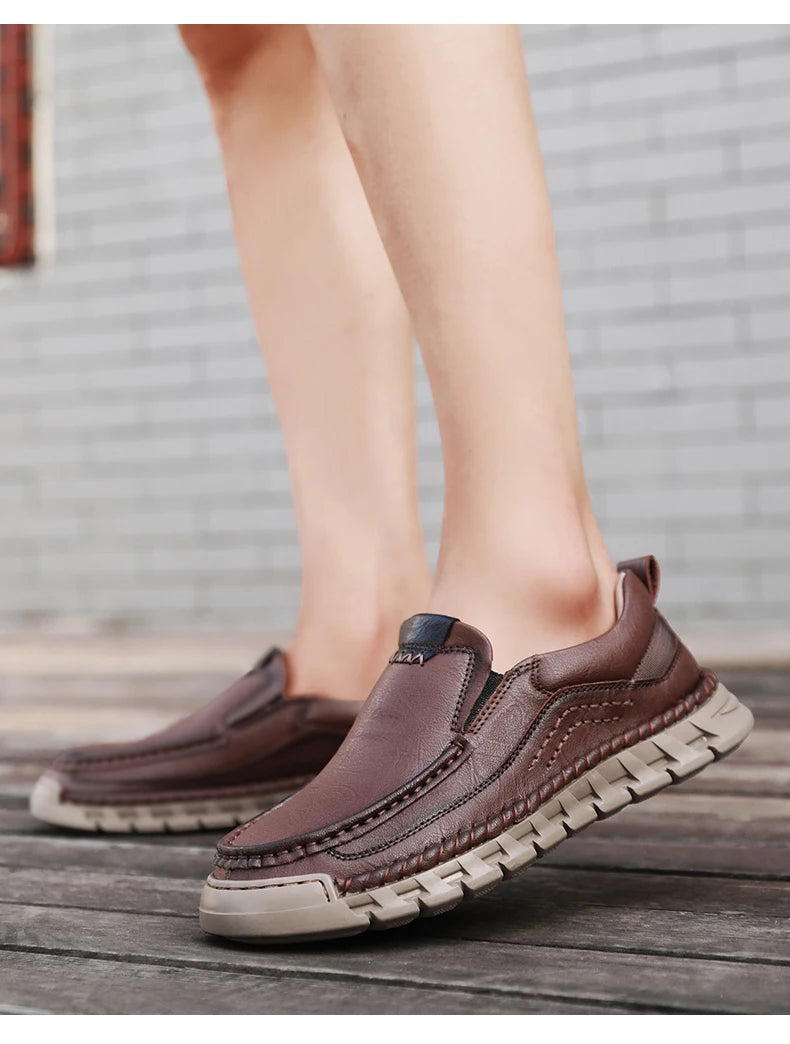 Classic Retro Leather Loafer Shoes for Men – Elegant Hand-Sewn Slip-On Casual Footwear for Summer & Spring Parties - Gift for Him