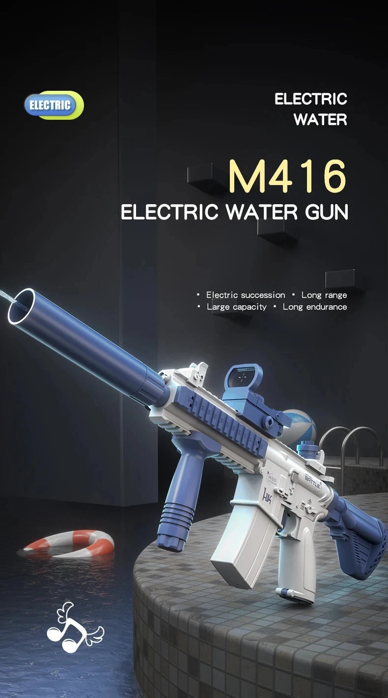 Full Auto M416 Water Gun Toy – Rechargeable Pistol for Beach Battles, Kids & Adult Outdoor Summer Fun - Perfect Gift for Friends & Family