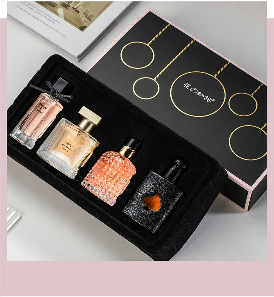 Floral Scent Perfume Gift Box for Women – 4PCS Set Pheromone Parfum Pour Femme 105ml Long-Lasting Spray Colognes