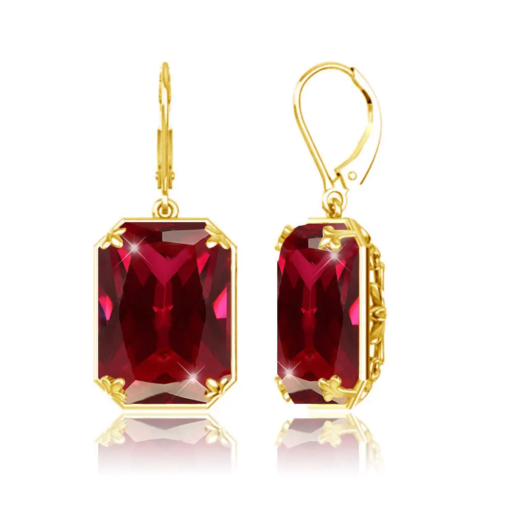 Elegant Ruby Dangle Earrings for Women – 925 Silver 18K Gold Plated Hoops Fine Jewelry for Engagement, Party & Gifting Her