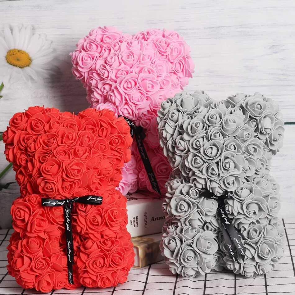 7 Inch (18cm) Immortal Rose Bear - Perfect Gift for Mother's Day, Weddings, Valentine's Day, Christmas or New Year - Creative Simulation Flower for Girlfriend.